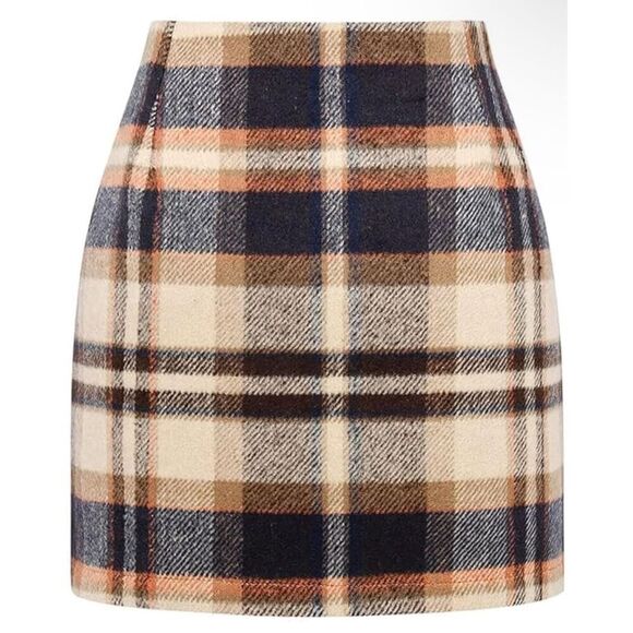 NEW High Waist Plaid Skirts Wool Look Mini Skirt S - Picture 1 of 3